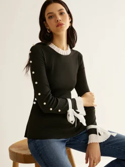 COMMENSE Pearl Decor Panel Pleated Blouse* Blouses & Shirts|Tops
