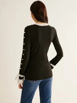 COMMENSE Pearl Decor Panel Pleated Blouse* Blouses & Shirts|Tops