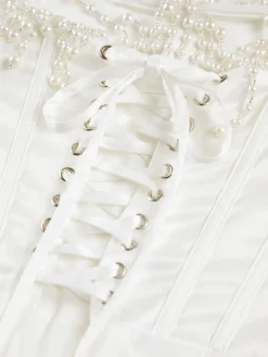 COMMENSE Pearl Decor Strapless Midi Dress* White Dresses|Cocktail & Party Dresses