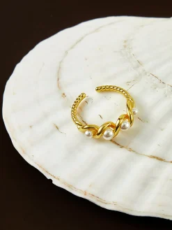 COMMENSE Pearl Decor Twist Open Ring* Rings & Bracelets|Accessories