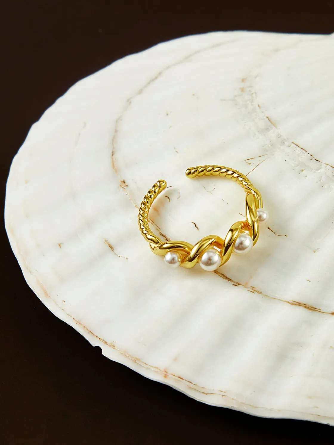 COMMENSE Pearl Decor Twist Open Ring* Rings & Bracelets|Accessories