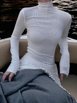 COMMENSE Pearl Detail Jersey Top* T-shirts|Tops