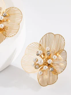 COMMENSE Pearl Etched Flower Earrings* Earrings|Accessories