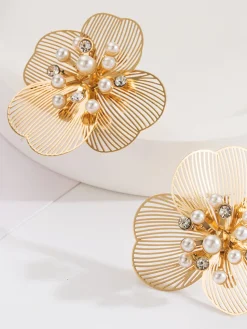 COMMENSE Pearl Etched Flower Earrings* Earrings|Accessories