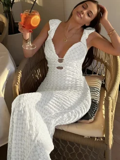 COMMENSE Pearl Keyhole Neckline Cami Long Dress* Casual Dresses|Summer Dresses