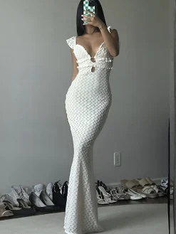 COMMENSE Pearl Keyhole Neckline Cami Long Dress* White Dresses|Black Dresses