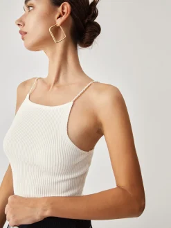 COMMENSE Pearl Strap Rib Cami Top* Tank Tops & Camis|Tops