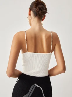 COMMENSE Pearl Strap Rib Cami Top* Tank Tops & Camis|Tops