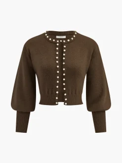 COMMENSE Pearl Trim Lantern Sleeve Knit Top* Sweater Tops|Sweaters & Cardigans