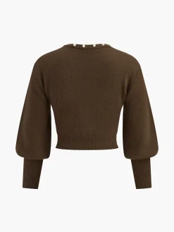 COMMENSE Pearl Trim Lantern Sleeve Knit Top* Sweater Tops|Sweaters & Cardigans