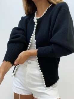 COMMENSE Pearl Trim Ripped Hem Cardigan* Cardigans|Sweaters & Cardigans