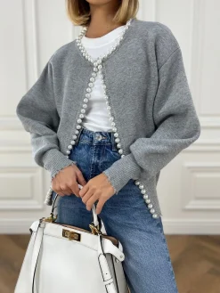 COMMENSE Pearl Trim Ripped Hem Cardigan* Cardigans|Sweaters & Cardigans