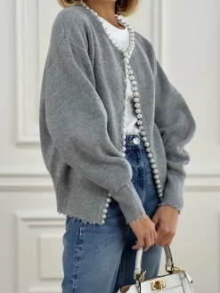 COMMENSE Pearl Trim Ripped Hem Cardigan* Cardigans|Sweaters & Cardigans