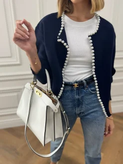 COMMENSE Pearl Trim Ripped Hem Cardigan* Cardigans|Sweaters & Cardigans