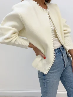 COMMENSE Pearl Trim Ripped Hem Cardigan* Cardigans|Sweaters & Cardigans
