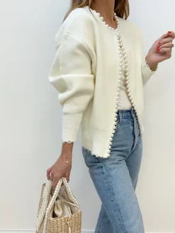 COMMENSE Pearl Trim Ripped Hem Cardigan* Cardigans|Sweaters & Cardigans