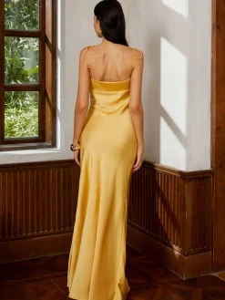 COMMENSE Petal Bandeau Lace Up Long Dress* Black Dresses|Cocktail & Party Dresses