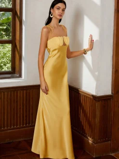 COMMENSE Petal Bandeau Lace Up Long Dress* Black Dresses|Cocktail & Party Dresses