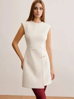COMMENSE Pin-Detail Sleeveless Warm Dress* White Dresses|Casual Dresses