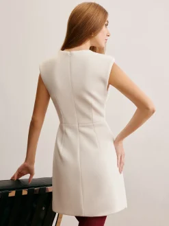 COMMENSE Pin-Detail Sleeveless Warm Dress* White Dresses|Casual Dresses
