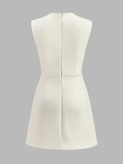 COMMENSE Pin-Detail Sleeveless Warm Dress* White Dresses|Casual Dresses