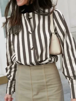 COMMENSE Pinstripe Button Long Sleeve Blouse* Blouses & Shirts|Tops