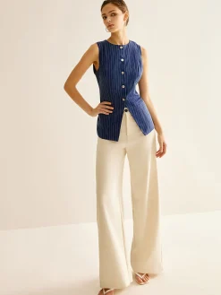COMMENSE Pinstripe Button Sleeveless Shirt* Blouses & Shirts|Tops
