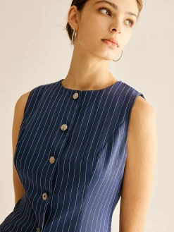 COMMENSE Pinstripe Button Sleeveless Shirt* Blouses & Shirts|Tops