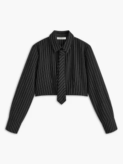 COMMENSE Pinstripe Crop Polo Shirt* Crop Tops|Blouses & Shirts
