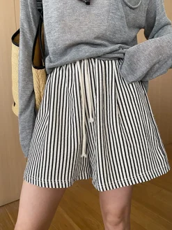 COMMENSE Pinstripe Drawstring Versatile Shorts* Shorts|Bottoms