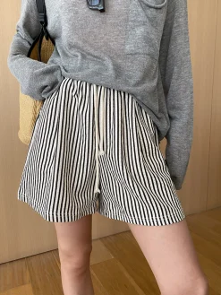COMMENSE Pinstripe Drawstring Versatile Shorts* Shorts|Bottoms