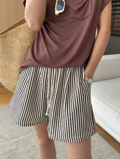 COMMENSE Pinstripe Drawstring Versatile Shorts* Shorts|Bottoms