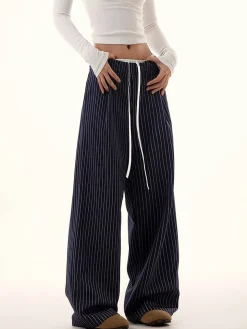 COMMENSE Pinstripe Drawstring Wide Leg Pants* Wide Leg|Pants