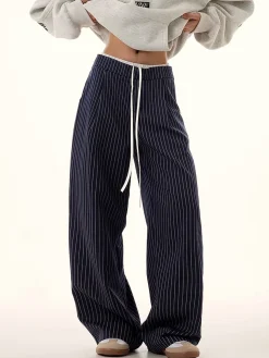 COMMENSE Pinstripe Drawstring Wide Leg Pants* Wide Leg|Pants