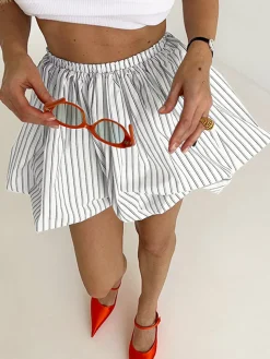 COMMENSE Pinstripe Elastic Waist Bubble Skirt* Skirts|Bottoms