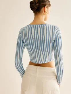 COMMENSE Pinstripe Lace Up Knit Cardigan* Cardigans|Sweaters & Cardigans