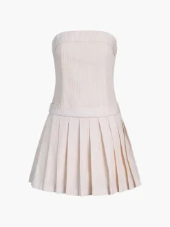 COMMENSE Pinstripe Pleat Tube Short Dress* Casual Dresses|Summer Dresses