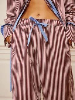 COMMENSE Pinstripe Ruffle Bow Pants* Long Sleeve Sets|Pants
