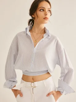 COMMENSE Pinstripe Semi-Sheer Polo Shirt* Blouses & Shirts|Tops