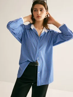 COMMENSE Pinstripe Thin Polo Shirt* Blouses & Shirts|Tops