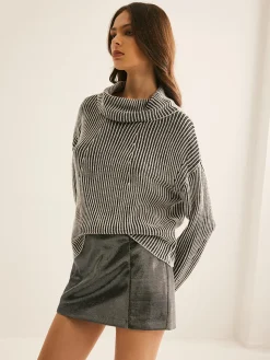 COMMENSE Pinstripe Turtleneck Sweater* Sweater Tops|Sweaters & Cardigans