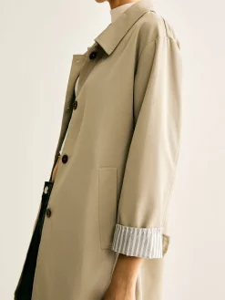 COMMENSE Pinstripe-Cuff Long Trench Coat* Outerwear|Coats