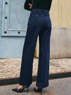 COMMENSE Piping Belted Decor Straight Jeans* Jeans|Pants