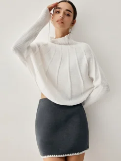 COMMENSE Piping Mock Neck Long Sleeve Knit Top* Sweater Tops|Long Sleeve Sets