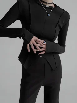 COMMENSE Piping Slim Jersey Blouse* Blouses & Shirts|Tops