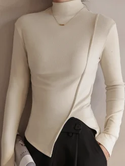 COMMENSE Piping Slit Jersey Slim T-Shirt* T-shirts|Tops