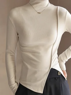 COMMENSE Piping Slit Jersey Slim T-Shirt* T-shirts|Tops