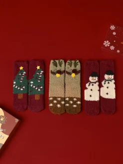 COMMENSE 3pk Christmas Coral Velvet Socks With Box* Socks & Tights|Accessories