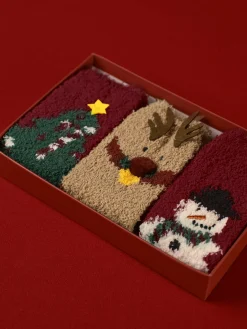 COMMENSE 3pk Christmas Coral Velvet Socks With Box* Socks & Tights|Accessories