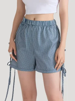 COMMENSE Plaid Bow Tie Shorts* Shorts|Bottoms